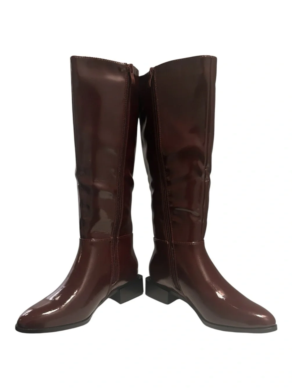 Women’s Tall Burgundy Boots Classic Zip Riding Style Chunky Low Heel Size 6